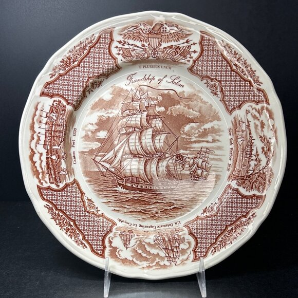 Fair Winds The Friendship Of Salem Dinner Plate Brown 10.25'' Sailboat Patten - Picture 1 of 4